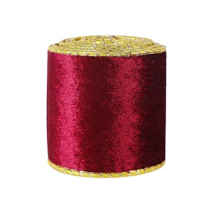 MSD Ribbon 6.3 cm Gold Wire Edge Velvet Vintage Christmas Ribbon Merry Christmas