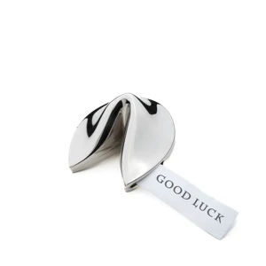 Non-Tarnishing Desktop Silver Color Metal Cookie Lucky Trinket Box W/Message Slip Metal Cookie Shape Keepsake Box For Home Decor