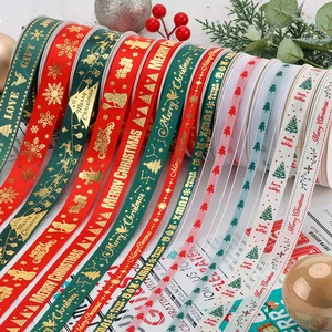 New Christmas Gift Ribbons Wrapping Ribbons New Ribbed Webbing Christmas Gift Box Gold Foil Stamped Tying Ribbons