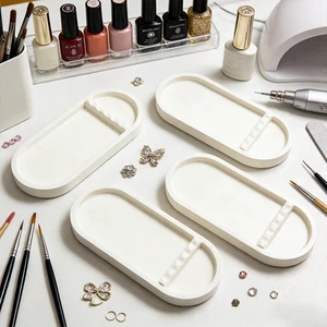 Modern Nordic Minimalist Concrete Oval Storage Tray Handcrafted Cement Nail Art Display Plate Jewelry Cosmetic Wedding Ramadan