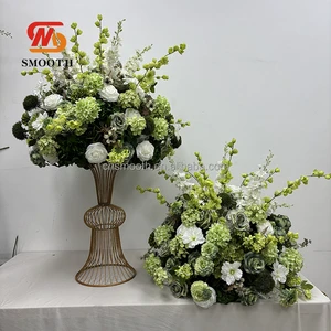 SMOOTH New Artificial Wedding Table Floral Arrangements Decoration Silk White Green Rose Flower Ball Wedding Centerpieces