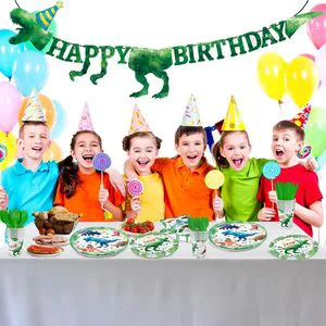 OEM Cartoon Watercolor Dinosaur Theme Party Decoration Birthday Baby Shower Party Disposable Tableware Desktop Decoration Set