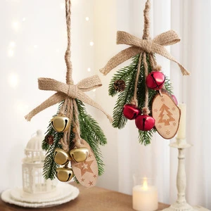 Rustic Christmas Bells with Bows Christmas Metal Bells Hanging Ornament Xmas Tree Door Wreath Decoration for Farmhouse Decor