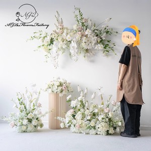 Customized Wedding Pink Ground Row Floral Finished Product Artificial Flower Stage Background Decoration Road Guide Flower