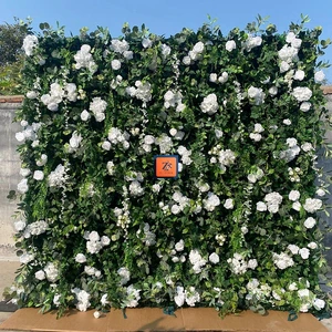 White & Green Artificial Flower Wall, Eucalyptus & Rose Greenery Backdrop for Wedding Party Decor
