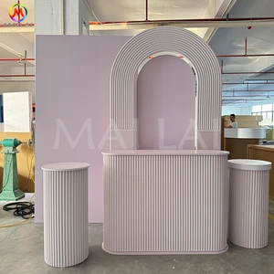 Party Decoration Set Pink White Plinth Stripe Cake Display Pedestal Acrylic Rippled Wedding Arch Backdrop