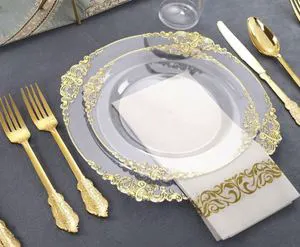 175pcs Acrylic Plastic clear Charger Plates with Gold Rim Wholesale Plate Set for Wedding Party Table Decoration