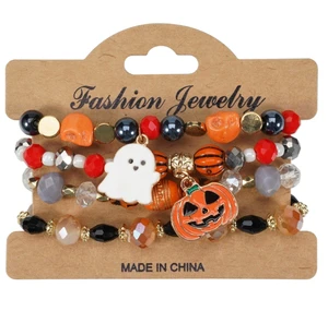 New Arrival Halloween Jewelry Hiphop Handmade Seed Bead Ghost Face Skull Pumpkin Charm Halloween Bracelets Set