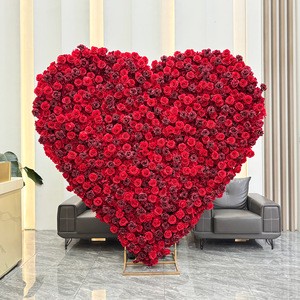 2026 New Red Rose Artificial Heart Shaped 5D Flower Wall Backdrop Stand for Wedding Party Decoration
