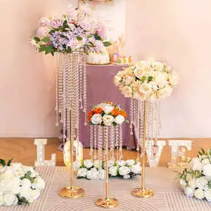 Wedding Home Decoration Flower Road Leads Gold Acrylic Crystal Wedding Decoration Table Centerpiece Decoration Flower Stand