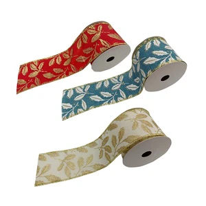 Wholesale 6.3cm Wired Christmas Burlap Ribbon Polyester Colorful Different Design Christmas Ribbon