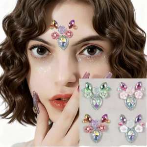 Festival Party Eco-Friendly Hand-painted Temporary Tattoo Sticker Set Rhinestone Face Gem & Flower Jewels for Body Decorations
