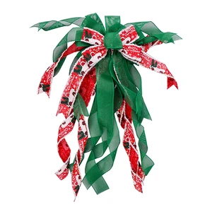 Green & Red Color Strip Eco-Friendly Polyester Handmade Christmas Tree Top Ribbon Spool Bow Decoration Wholesale