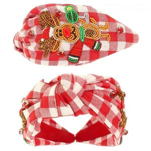 Christmas Santa Beaded Red Fabric Headband for Women Handmade Knot Style Festive Holiday Party Hair Accessory Gift