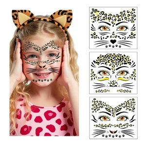 Wholesale Halloween Costume Makeup Gold Glitter Fake Whiskers Cheetah Face Tattoos Temporary Face Leopard Tattoo Sticker