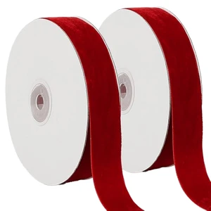 SINOWRAP New Arrival Christmas Decorative Ribbons Made of Flocked Material 2.5cmx10Y Wholesales