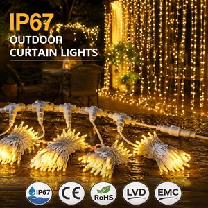 Customized IP65 PVC LED Curtain Lights Warm Yellow 2700K Outdoor Wall Backdrop Christmas Party Wedding Birthday Garden