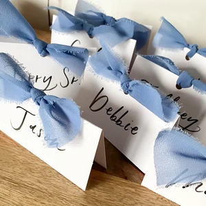 Custom Invitations & Ribbon Name Cards | Minimalist Calligraphy Table Cards | Wedding Birthday Table Decor Seat Cards