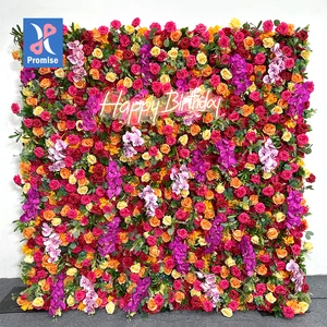 Promise Colorful 3D Flower Wall Backdrop 8ft X 8ft Customizable Size Wedding Party Stage Decoration Artificial Silk Plastic Rose