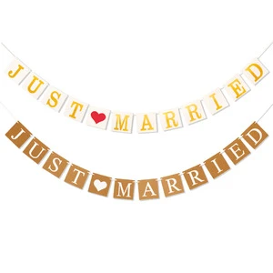 Engagement and Wedding Party Decorations Background Wall Photo Banner JUST MARRIED Paper Pull Flag
