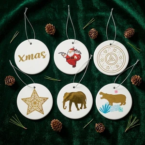 Customizable 3 Inch Round Shape Sublimation Blank Ceramic Ornaments Christmas Tree Decorations Double Side