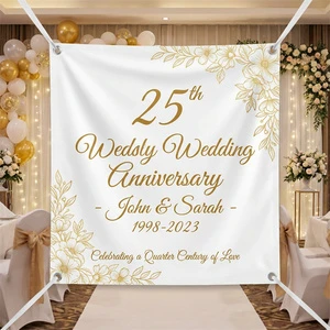 Wedding Anniversary Portable Waterproof Lightweight Vinyl Banner Elegant Party Decoration Custom Printed for Celebration Event