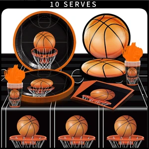 Basketball Sports Theme Birthday Party Supplies Tableware Set Basketball Plates and Napkins Set for Boy's Party Decorations