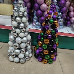 Dual-Color Ball Tabletop Tree Set with Shatterproof Tinsel Build for Christmas Home Ornaments