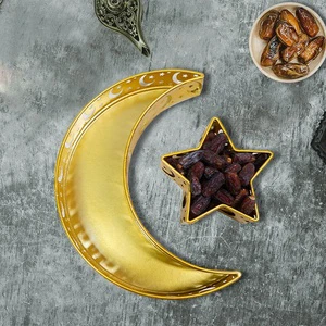 Ourwarm Ramadan Mubarak Food Platter Decorations Supplies Metal Moon Dessert Plate Set Ramadan Tray