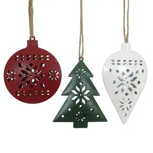 Wholesale Laser-Cut Metal Christmas Ornaments Set Intricate Snowflake Hanging Pendants For Tree Decoration Red Green White Iron