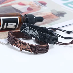 Fashionable Anime Peripheral Jewelry Vintage Alloy Bats Parts Charm Handmade Size Adjustable Leather Bracelet Guohe Brand Men's