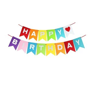 Factory Supply Eco-friendly Durable Felt Happy Birthday Banner Rainbow Color China Birthday Party Items