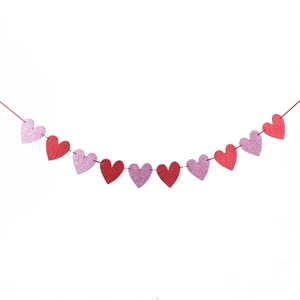 Valentine's Day Party Decorations Glitter Heart Paper Banner Elegant Paper Banner for Festive Atmosphere