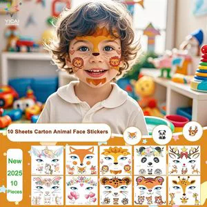 Animal Temporary Waterproof Removable Paper Face & Body Tattoo Sticker Set 3-5 Days Durability for Kids Party Birthday Supplies