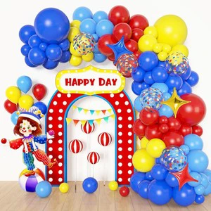 121 Pcs Carnival Circus Balloon Garland Arch Kit Red Blue Yellow Latex Balloons for Clown Theme Birthday Party Decorations