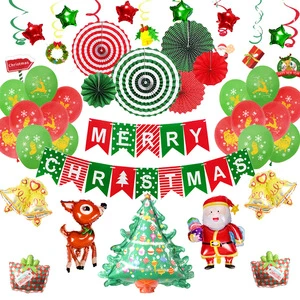 Christmas party balloon set hanging string paper flower fan banner balloon set for Christmas party decoration