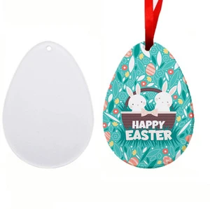 Sublimation Acrylic Easter Egg & Rabbit Ornament with Red Rope Blank Customizable DIY Acrylic Bunny Egg Easter Ornament