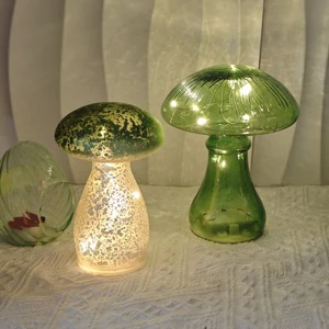 Hot Handmade Mercury Glass Frosted Mushroom Easter Desktop Decoration With LED Lights Suitable For Holiday Home Decoration