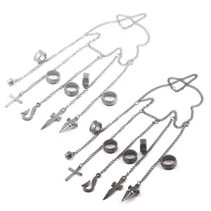 2 Designs Anime Jeweley Hunter X Hunter Five Finger Chain Ring Creative Gift Character Kurapika Bracelet Gun Black and White