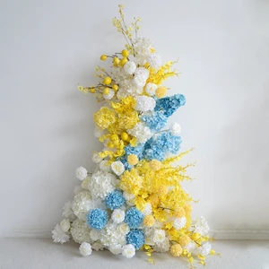 Customize Yellow Blue Waterfall Floral Wall Hanging Decor Wedding Backdrop Birthday Party Faux Flowers
