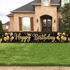 Multicolor Happy Birthday Text Rectangular Polyester Banner Outdoor Party Photo Backdrop OEM ODM Custom Flags 100% Polyester