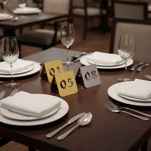 Customized Stainless Steel Table Numbers Double Sides Standing Desk Sign Plates for Restaurant Cafe Bars Reserved Seat Card