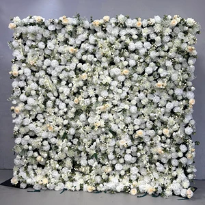 Silky 3D Flower Wall Backdrop White Floral Panel Wedding Event Party Background Decoration
