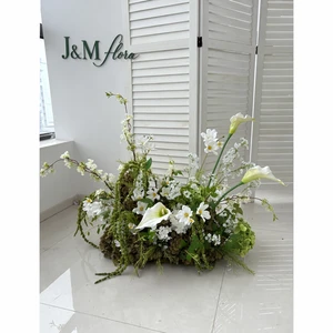 Green White and Blue Wedding Flower Arrangements Hydrangea Artifical Wedding Calla Lilies Anthurium Flower Table Centerpiece