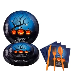 Halloween and Christmas Party Decoration Disposable Paper Plates Tableware Set