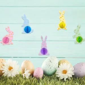 Easter Bunny Lace Party Decorative Piece for Hanging, Finished Product - Colorful Honeycomb Ball Lace Hanging Decor