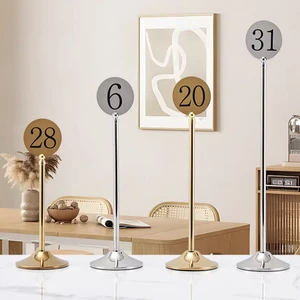 Gold Round Stainless Steel Wedding Table Number Cards with Rust-Resistant & Durable Base for Banquet Seat and Meal Card Holder