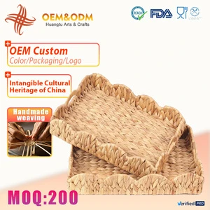 Retro Sustainable Handmade Rectangle Portable Water Hyacinth Wicker Picnic Storage Baskets Tray For Restaurant Home Decoration