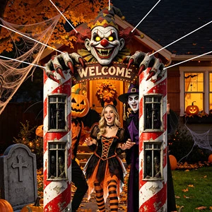 Halloween Clown Shape Hollow Arch Hanging Backdrop Banner Interactive Photo Booth Prop for Party Decor