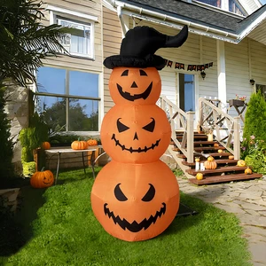 6 FT Halloween Inflatable Stacked Pumpkins with Witch Hat LED Light Outdoor Yard Decoration